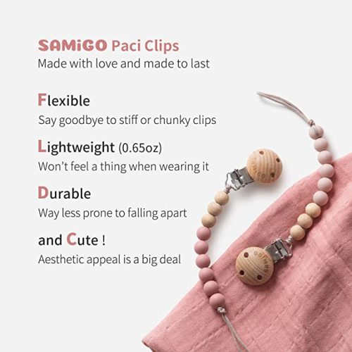 Pacifier Clips for Baby Girls Pacifier Holders Silicone Paci Binky Clips - 2 Pack - Rose