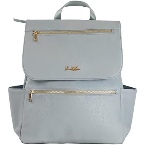 Premium Vegan Leather Diaper Bag Backpack – Large Designer Baby Bag, Stylish Diaper Backpack with Stroller & Crossbody Straps & Multiple Compartments (Powder Blue)