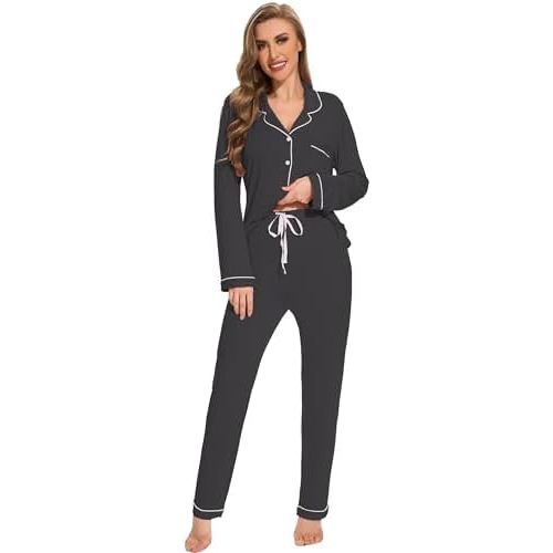 Button Up Pajamas for Women Long Sleeve Sleepwear Soft Loungewear Ladies Pjs Set XS-XXL