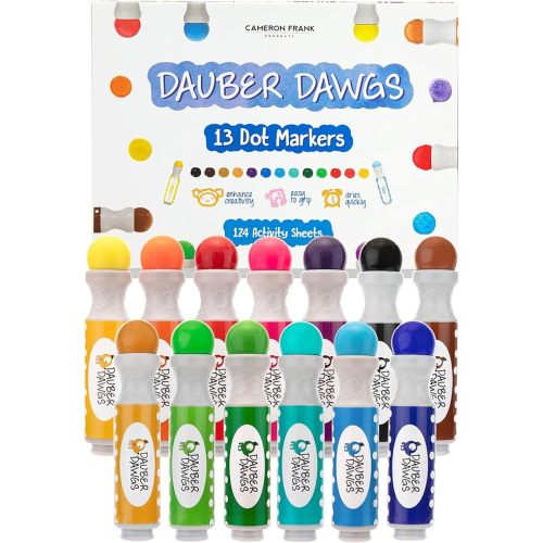 Washable Dot Markers 13 Pack With 124 Activity Sheets For Kids, Gift Set With Toddler Art Activities, Preschool Children Arts Crafts Supplies Kit, Special Holiday Bingo Dabbers Dobbers, Dauber Dawgs