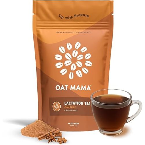 Oat Mama Lactation Tea for Breastfeeding Moms - Chai Spice | Breastfeeding Essentials for Milk Supply Increase | Organic Lactation Support & Postpartum Recovery