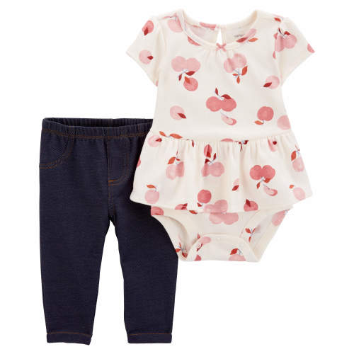 Baby 2-Piece Apple Peplum Bodysuit Pant Set (3M) - Style,Multi