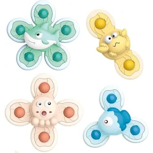 Yummy Baby 4PCS Suction Cup Spinner Toys for Girls and Boys Ages 18 Month+, Perfect for Birthday Gifts, Sensory Bath Toys for Toddlers (4 Pack) (Set 4)