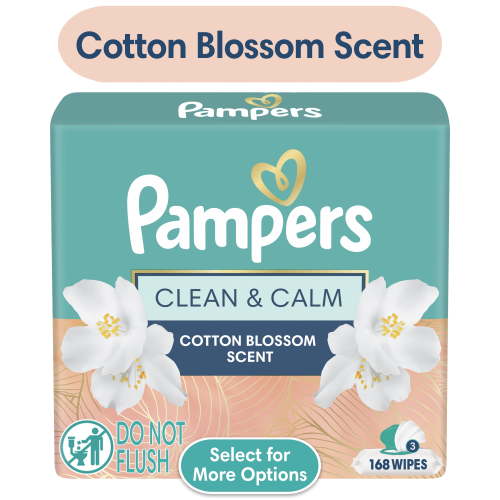 Pampers Wipes, Clean & Calm, Cotton Blossom Scent, 168 Wipes Total (3X Pop-Top Packs)