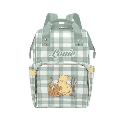 Winnie the pooh Backpack Diaper Bag, Green Plaid Diaper Bag, Personalized Boy Diaper Bag, Baby Shower Gift, Pooh Nappy Bag, Gender Neutral