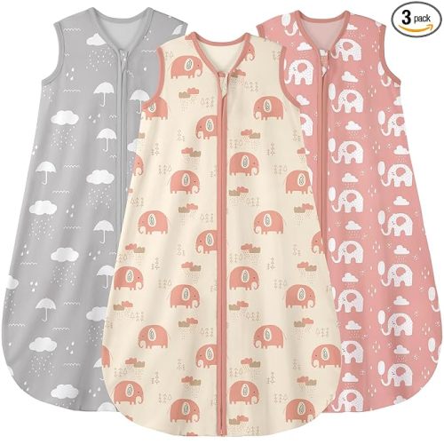 Yoofoss Baby Sleep Sack 0-6 Months Wearable Blanket for Babies 100% Organic Cotton 2-Way Zipper TOG 0.5 Toddler Sleeping Sack 3 Pack, Comfy Lightweight Sleep Sacks