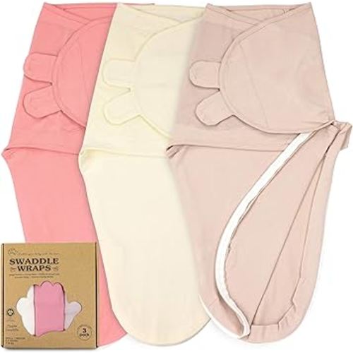 Bublo Baby Organic Zipper Swaddles for Newborns – Swaddles 0-3 Months, 3-Pack – Infant Sleep Sack with Zipper – Adjustable & Breathable Swaddle Blanket Wrap for Newborn Girls (Dusty Pink)