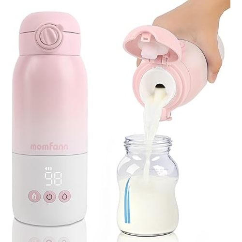 Portable Bottle Warmer for Travel, Dual Heating Modes Baby Bottle Warmer On The Go for Breastmilk, Water and Formula, Precise Temperature Control with 5 Levels, Long-Lasting Battery, Pink