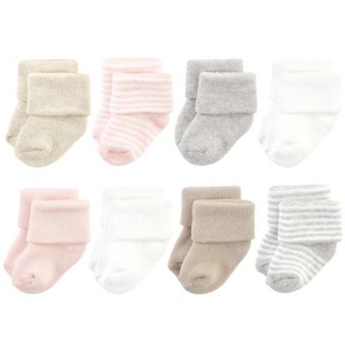 Hudson Baby Basics Infant Baby Cozy Terry Socks 8-Pack, Blush Cloud Stripes, 0-6 Months