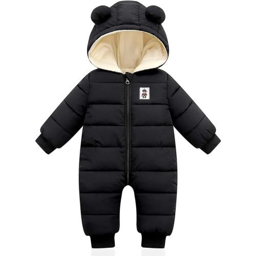 XMWEALTHY Baby Clothes Newborn Boy Girl Snowsuit Winter Coats Infant Jumpsuit Bodysuits Registry Essentials Stuff Gift - Black - 0-6 Months