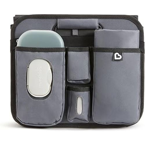 Munchkin Out-n-About Trunk Organizer for SUVs and Cars with Portable Changing Pad and Wet Baby Wipes for Diaper Changes On-the-Go, Collapsible, Grey