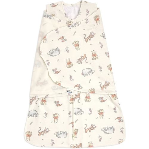 HALO Disney 100% Cotton Sleepsack Swaddle, 3-Way Adjustable Wearable Blanket, TOG 1.5, Winnie Frolic, Small, 3-6 Months