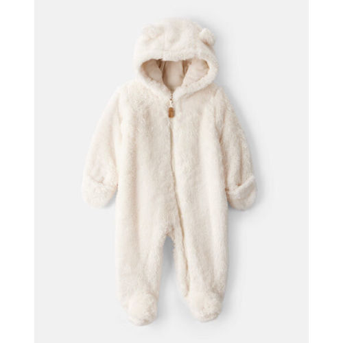 Baby Sherpa Hooded Long-Sleeve Jumpsuit - White - Carter's | Carter's