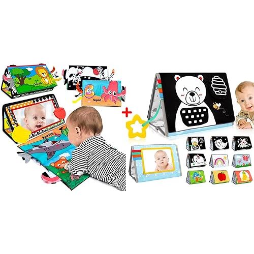 3 in 1 Tummy Time Mirror Baby Toys with Cloth Book & Teethers