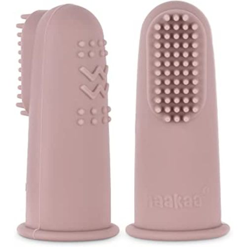 haakaa Silicone Baby Finger Toothbrush, Oral Care for Infants&Babies&Toddlers&Kids, Soft Food Grade Silicone, 0 Months+, 2 Pack, Blush