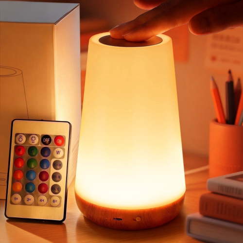 UWANTME LED Rechargeable Touch Night Light, 5 Brightness Levels, 13 RGB Colors, Timer, Portable Bedside Lamp