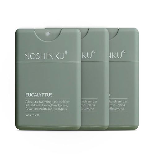 Noshinku Refillable Pocket Hand Sanitizer Eucalyptus 3-Pack | Antibacterial Sanitizing Mist with Moisturizing Botanical Oils | FDA Registered | Sugarcane Derived Alcohol | Travel Size