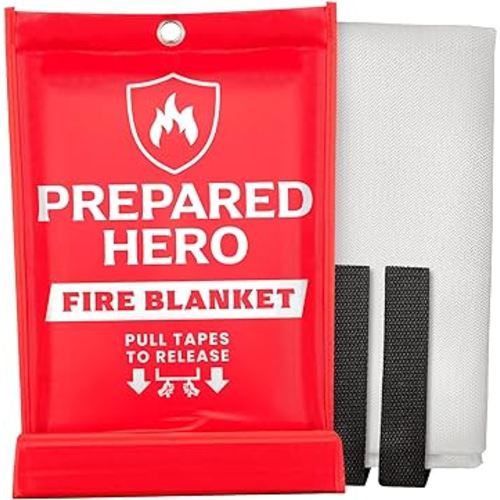 Prepared Hero Emergency Fire Blanket - 1 Pack - Fire Suppression Blanket for Kitchen, 40” x 40” Fire Blanket for Home, Fiberglass Fire Blanket