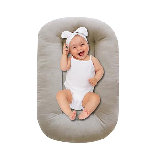 Baby Lounger 0-18 Months, Baby Lounger for Newborn, Soft Organic Cotton Breathable Lounger for Infants (Grey Baby Lounger)