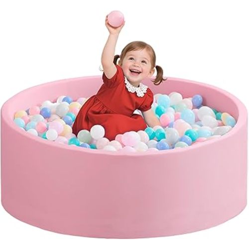 Ball Pit for Toddlers 35.43''x11.81 Baby Ball Pits Soft Memory Foam Ball Pit Round Kids Ball Pit Indoor Game Kids Play Ball Pool Ideal Gift for Girls and Boys (Pink, NO Balls)