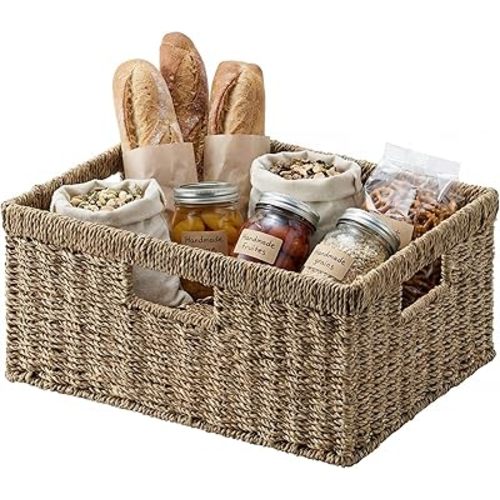StorageWorks Large Wicker Baskets for Organizing, Seagrass Storage Basket with Built-in Handles for Pantry, Entryway, Living Room, 1 Pack