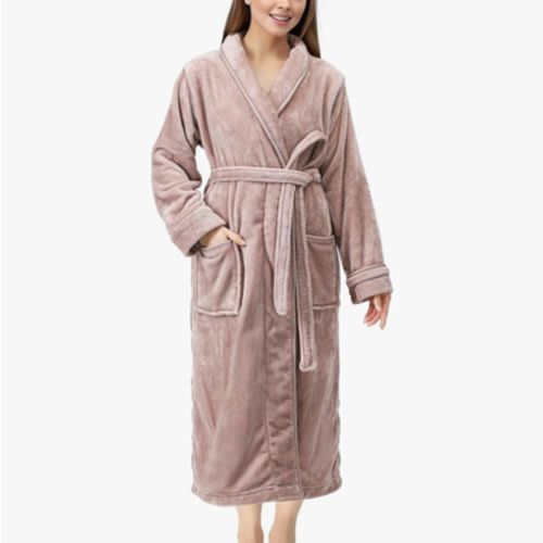 NY Threads Premium Women's Robe Plush Soft Long Bathrobe Warm Fleece Shawl Collar Spa Robe
