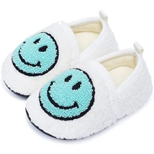 Kids Slippers Toddler Smile Face House Slippers Indoor Home Non-Slip Rubber Sole Shoes Warm Cozy Socks
