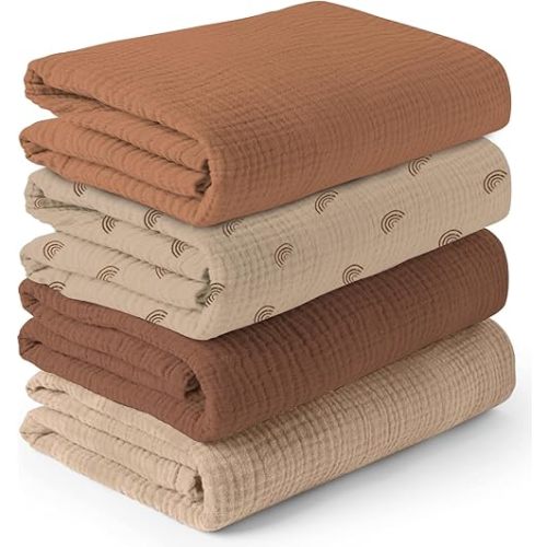 Muslin Swaddle Blankets - 4 Pack | Muslin Baby Blanket for Newborn Boy/Girl | Soft&Breathable Receiving Blankets | Newborn Swaddle Blanket (47" x 47")| Baby Essentials,Registry & Gift- Desert Dreams