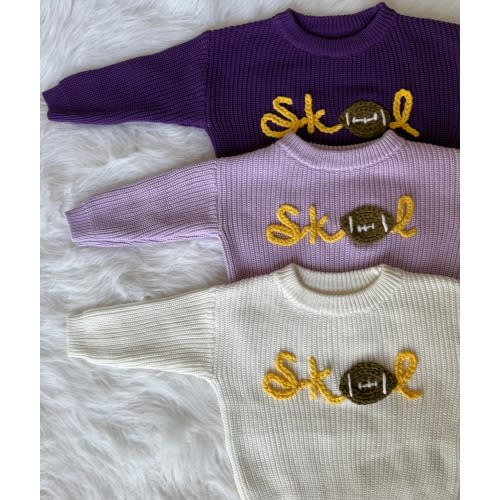 SKOL sweater, NFL hand embroidered baby and toddler sweater, kids football sweater, custom baby NFL sweater with football