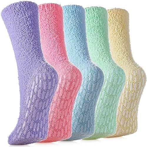SDBING Non Slip Fuzzy Socks with Grips for Women - Hospital Slipper Socks