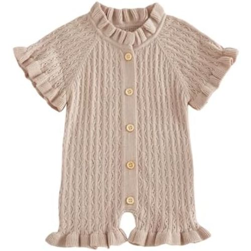 Baby Girl Knit Ruffle Romper Cute Outfit Short Sleeve Toddler Frilly Jumpsuit 0 3 6 9 12 18 Month Summer Clothes