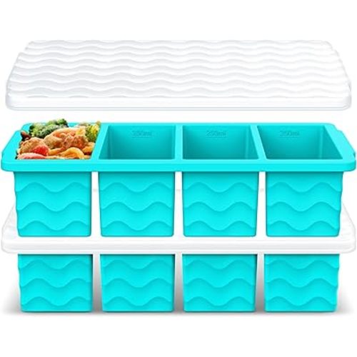 Silicone Freezer Molds for Soup with Lid – 1-Cup Soup Container Style Ice Cube Trays for Freezer, Meal Prep & Food Storage, Freeze 250mL/125mL Portions – 2 Pack