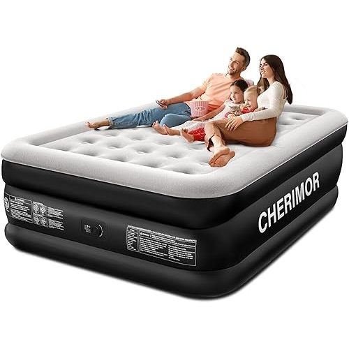Queen Air Mattress with Built-in Pump, 18" Raised Comfort, 48Hr Leak-Proof Test, Upgraded Honeycomb Pillar Design, Supports 800 lbs, 3-Min Inflation-Inflatable Bed for Home Guests & Camping