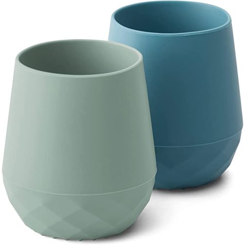 SAMiGO Silicone Baby Cups for 6-12 Months Infants - Tiny Open Cups - Training Cups for Baby Led Weaning - Set of 2 Drinking Cups - Serene