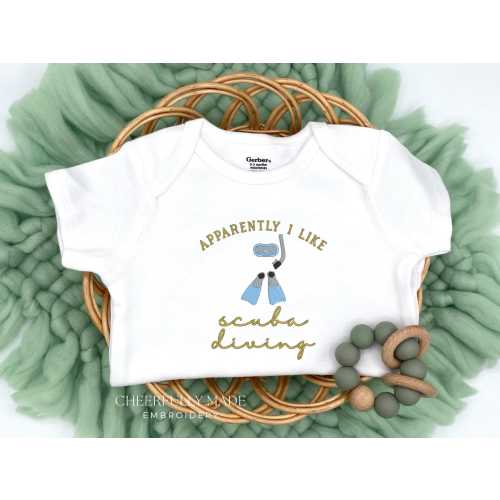Embroidered Apparently I Like Scuba Diving Bodysuit, Funny Snorkeling Tee, Snorkeling Pregnancy Reveal Grandparents Pregnancy Announcement