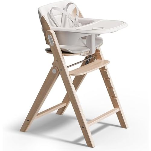 Mamazing GrowPod Pro Wooden Baby High Chair for 6 Months to 300lbs, Easy to Clean with Tray, Compact Foldable Highchair for Kitchen & Dining Room, with 5-Point Safety Harnesses and Guard Bar