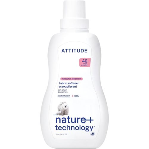 ATTITUDE Laundry Fabric Softener Liquid, Vegan and Naturally Derived Detergent, Plant Based, HE Washing Machine Compatible, Unscented, 40 Loads, 33.8 Fl Oz