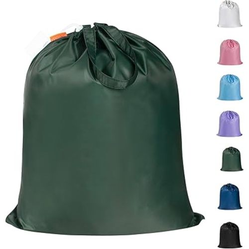 Polecasa Small Heavy Duty Laundry Bag with 130gsm Tear Resistant Fabric and Handles, Easy to Carry Durable Dirty Clothes Drawstring Bag, Perfect for College Dorm, Travel 21”x24”, Green