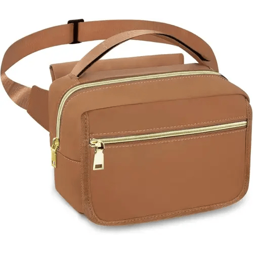 printe Small Diaper Bag with Portable Changing Pad, Crossbody Women Waist Bag with Wipes Pocket for Travel, Stroller Diaper Funny Pack, Brown