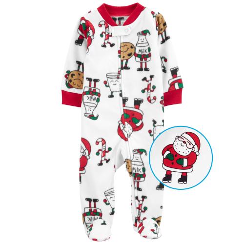 Baby Santa Christmas Cookies Zip-Up Fleece Sleep & Play Pajamas
