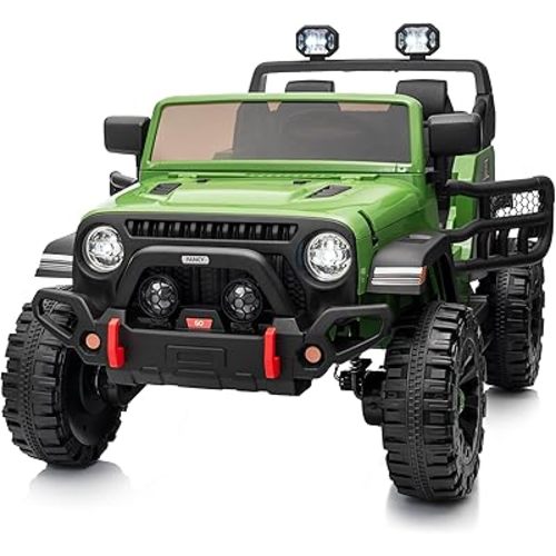 2-Seater Ride on Truck Car for Kids, 12V Electric Truck Car for Boys Age 3-8 w/Remote Control, Bluetooth, Capacity 150lbs - Army Green