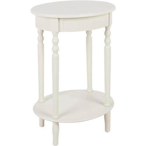 Decor Therapy Simplify Oval Wood Shelf Accent Table, 27 in H x 19.5 in W x 15.5 in D, Antique White
