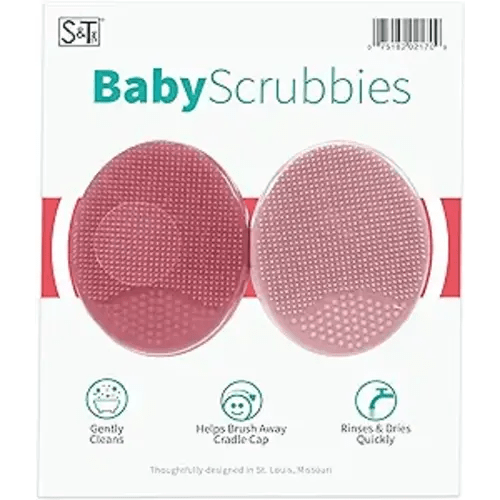 S&T INC. Exfoliating and Massaging Cradle Cap Bath Brushes for Baby, Silicone - 2 Inch x 2.5 Inch, Pink, 2 Pack