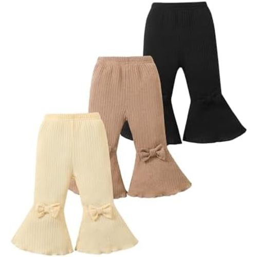 Mioglrie Baby Girl Pants Toddler Leggings 3 Pack Flare Newborn Baby Pants 3 6 9 12 18 24 Months Bell Bottoms for Girls