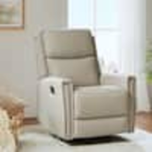 ARTFUL LIVING DESIGN Savino Minimalist design 30.31 in. Wide Genuine Leather Swivel Rocker Recliner with Nailhead Trim and Tufted Back -Beige LBL5260-BEIGE