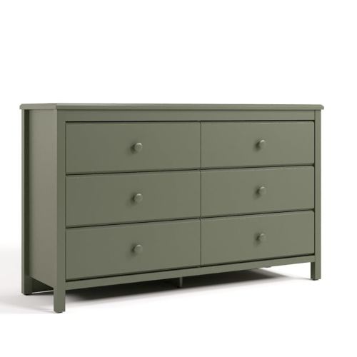 Storkcraft Alpine 6 Drawer Double Dresser (Olive) – GREENGUARD Gold Certified Nursery Essential, Kids Storage Chest, Bedroom Organizer, Modern Dresser, Easy to Match