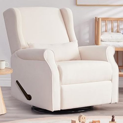 Nursery Swivel Glider Recliner,Rocking Chair Nursery with Footrest,Rocking Recliner Chair for Nursery,Glider Rocker Recliner for Living Room & Bedroom,Beige