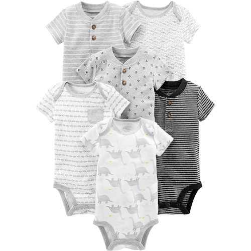 Simple Joys by Carter's Boys' 6-Pack Short-Sleeve Bodysuit - 6-9 Months - Multicolor/Anchor/Dinosaur/Stripe/Whale