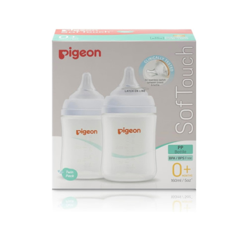 Pigeon SofTouch 3 Baby Bottle for 0+ Months Babies, BPA & BPS-Free, 160ml, PP, Twin Pack