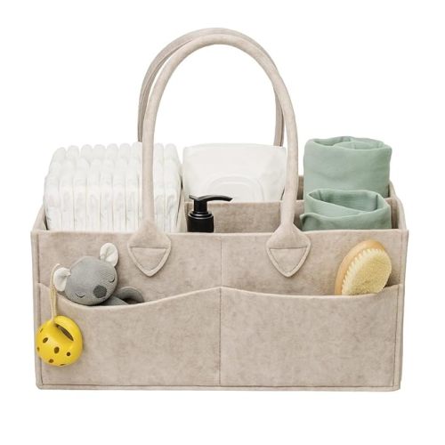 PUTSKA Baby Diaper Caddy Organizer - Nursery Storage Basket for Diaper Station, Baby Basket Shower Gifts List and Registry Must-Haves, Newborn Essentials, Nursery Decor for Boy or Girl-DarkMocha,Large